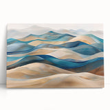 Stretched canvas wall art showcasing a serene desert landscape with rolling dunes, featuring warm beige and soft brown tones, ideal for enhancing modern home decor.