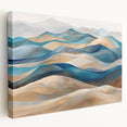 Stretched canvas wall art showcasing a vibrant desert dune landscape with warm tones of orange and yellow, ideal for home decor in living spaces.