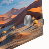 Close-up of a vibrant acrylic wall art piece showcasing intricate desert dune patterns in warm hues, ideal for modern home decor, adding a touch of nature-inspired elegance.