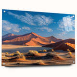 Acrylic glass wall art collection showcasing a side view of a serene desert dune landscape, featuring warm sandy tones and intricate designs, ideal for modern decor.