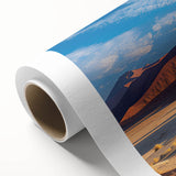 Rolled canvas showcasing a serene desert landscape with golden dunes and a vibrant sunset, designed for modern home decor. Perfect for adding warmth and tranquility to any space.