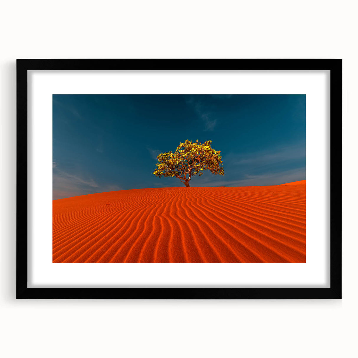 Framed black landscape wall art featuring serene sand dunes design, showcasing soft earthy tones and intricate textures, ideal for modern home decor.