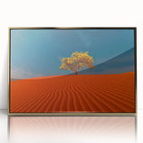 Framed acrylic wall art showcasing a stunning desert dune landscape in golden hues, perfect for enhancing modern home decor with a touch of elegance.