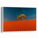Framed canvas wall art showcasing a serene landscape of sandy dunes under a clear blue sky, designed to enhance modern home decor with a minimalist aesthetic.
