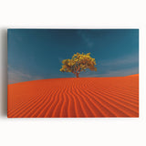 Stretched canvas wall art depicting a serene desert landscape with rolling dunes under a blue sky, perfect for enhancing modern home decor.