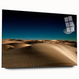 Acrylic glass wall art showcasing a stunning landscape of golden sand dunes at sunset, highlighting warm hues and intricate textures, perfect for modern decor.