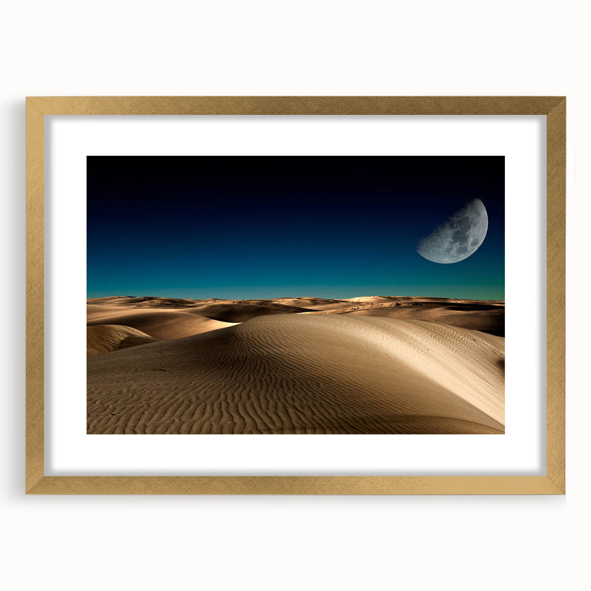 Framed wall art collection showcasing a serene desert dune landscape in gold accents, perfect for enhancing modern home decor. Ideal for art enthusiasts and nature lovers.