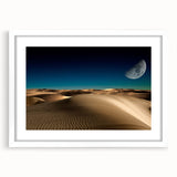 Framed wall art collection featuring a serene desert landscape with dunes, presented in a white mat and sleek frame, ideal for modern home decor.