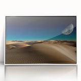 Framed acrylic wall art showcasing a serene desert landscape with rolling dunes and soft colors, perfect for modern home decor.