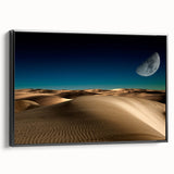 Framed canvas wall art showcasing an abstract dune landscape design in soft beige and brown tones, featuring a sleek black frame, ideal for modern decor.