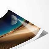 Vibrant rolled wall art print showcasing serene desert dunes at sunset, featuring warm orange and golden hues, ideal for contemporary home decor.