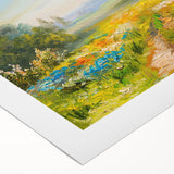 Rolled canvas wall art showcasing vibrant abstract landscape fields design, perfect for home decor. Packaged securely in a protective cardboard tube for safe delivery.