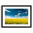 Framed black wall art showcasing a serene landscape of rolling fields, designed with a modern aesthetic. Ideal for home decor, this artwork adds tranquility to any space.
