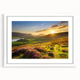 Framed wall art showcasing a serene landscape field design, featuring vibrant green hues and a white mat, perfect for enhancing home decor.