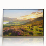 Framed acrylic wall art featuring a vibrant landscape design with fields in gold tones, elegantly displayed for a modern home decor aesthetic.