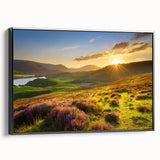 Framed canvas wall art showcasing a serene landscape of fields with vibrant greens and earthy tones, designed to enhance home decor with a natural touch.