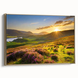 Framed canvas artwork showcasing a serene landscape of golden fields, designed for wall decor. The piece features a side view highlighting its elegant frame and warm color palette, ideal for enhancing interior spaces.