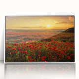 Framed wall art collection featuring a vibrant landscape design with fields, displayed in a sleek white frame, ideal for modern home decor.