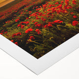 Rolled canvas artwork showcasing a vibrant landscape scene with lush green fields and a serene sky, ideal for home decor and wall embellishment.