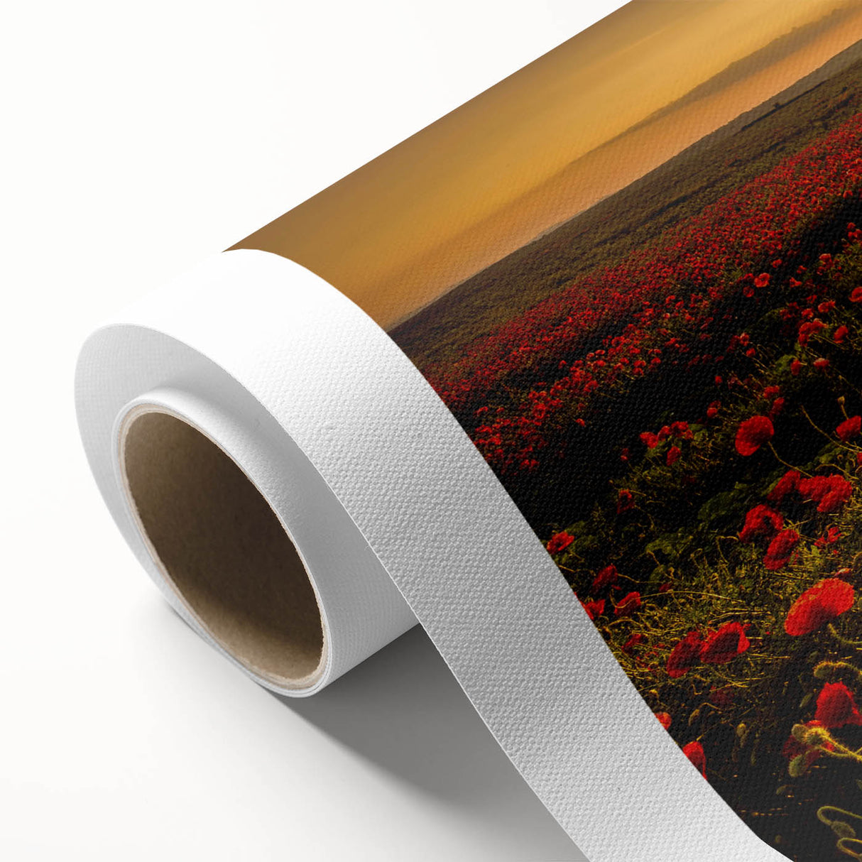 Colorful landscape wall art featuring vibrant fields and rolling hills on a textured rolled canvas, ideal for adding a serene touch to home decor.