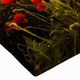 Close-up of a vibrant stretched canvas featuring a serene landscape with lush green fields and a blue sky, ideal for home decor and art enthusiasts.