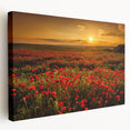 Vibrant stretched canvas wall art showcasing a serene landscape of golden fields under a blue sky, ideal for home decor and enhancing living spaces.