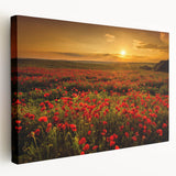 Vibrant stretched canvas wall art showcasing a serene landscape of golden fields under a blue sky, ideal for home decor and enhancing living spaces.