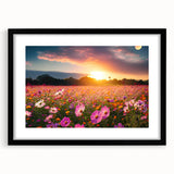 Framed wall art featuring serene landscape fields design in soft earth tones, with a black mat and sleek frame, perfect for enhancing modern decor.