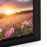 Close-up of a framed canvas wall art piece depicting vibrant green fields under a bright blue sky, showcasing intricate details and texture, perfect for home decor.