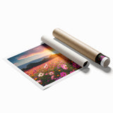 Vibrant rolled canvas print showcasing a serene landscape field design with lush green fields and a clear blue sky, ideal for home decor and wall art enthusiasts.