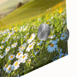 Vibrant abstract landscape wall art collection displayed in a modern setting, featuring lush green fields and soft blue skies, perfect for home decor enhancement.