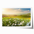 Vibrant landscape wall art print showcasing colorful fields and a clear blue sky, rolled for easy shipping, perfect for home decor enhancement. Ideal for nature enthusiasts and art lovers looking to add a touch of tranquility to their space.