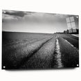 Acrylic glass wall art collection featuring vibrant landscape fields design, side view with decorative pins, ideal for modern home decor.