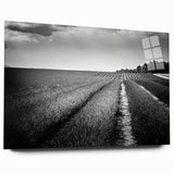 Acrylic glass wall art showcasing a vibrant landscape design of rolling fields, featuring a side view without pins. Ideal for home decor, this striking piece enhances any space with its colorful imagery and modern aesthetic. Perfect for art enthusiasts looking to elevate their interior design.