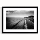Framed landscape wall art featuring a serene field design with a black mat, ideal for home decor. Stylish front view showcases the intricate details and vibrant colors. Perfect for enhancing living spaces with nature-inspired aesthetics.