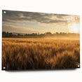 Acrylic glass wall art collection showcasing vibrant landscape fields design, viewed from the side with pins for hanging, perfect for home decor.