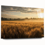 Acrylic glass wall art collection showcasing vibrant landscape fields design, viewed from the side, highlighting the sleek edges and colorful details. Perfect for modern home decor.