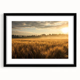 Framed wall art featuring a serene landscape with vibrant fields, set in a sleek black frame, perfect for home decor. Ideal for enhancing indoor aesthetics.