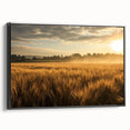 Framed canvas artwork showcasing a vibrant landscape of rolling fields, featuring a black frame and side view perspective, perfect for home decor enthusiasts.
