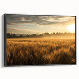 Framed canvas artwork showcasing a vibrant landscape of rolling fields, featuring a black frame and side view perspective, perfect for home decor enthusiasts.