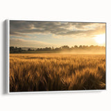 Framed wall art collection featuring a serene landscape of rolling fields in muted greens and yellows, displayed in a stylish white frame, ideal for home decor.