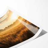 Vibrant rolling landscape art print showcasing lush green fields and a serene sky, perfect for home decor, displayed in a protective cardboard tube.