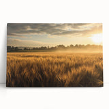 Stretched canvas wall art depicting vibrant green and golden fields under a clear blue sky, showcasing a serene landscape perfect for home decor. Ideal for nature enthusiasts seeking to enhance their interior design with calming scenery.