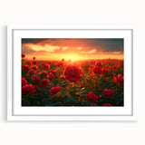 Framed wall art featuring a serene landscape design with vibrant green fields and a clear blue sky, elegantly displayed with a white mat for a modern touch.