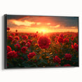 Framed canvas wall art showcasing a serene landscape of fields in muted tones, designed for modern decor, with a sleek black frame enhancing the visual appeal.