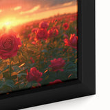 Close-up of a beautifully framed canvas wall art piece showcasing vibrant, abstract landscape fields in shades of green and gold, perfect for home décor.