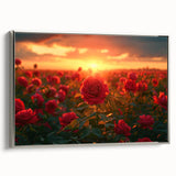 Framed canvas wall art showcasing a serene landscape with vibrant fields and a silver frame, ideal for enhancing home decor and adding color to any room.