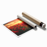Vibrant rolled print of landscape fields, showcasing rolling hills and a blue sky, ideal for home decor. Packaged securely for easy shipping and display.