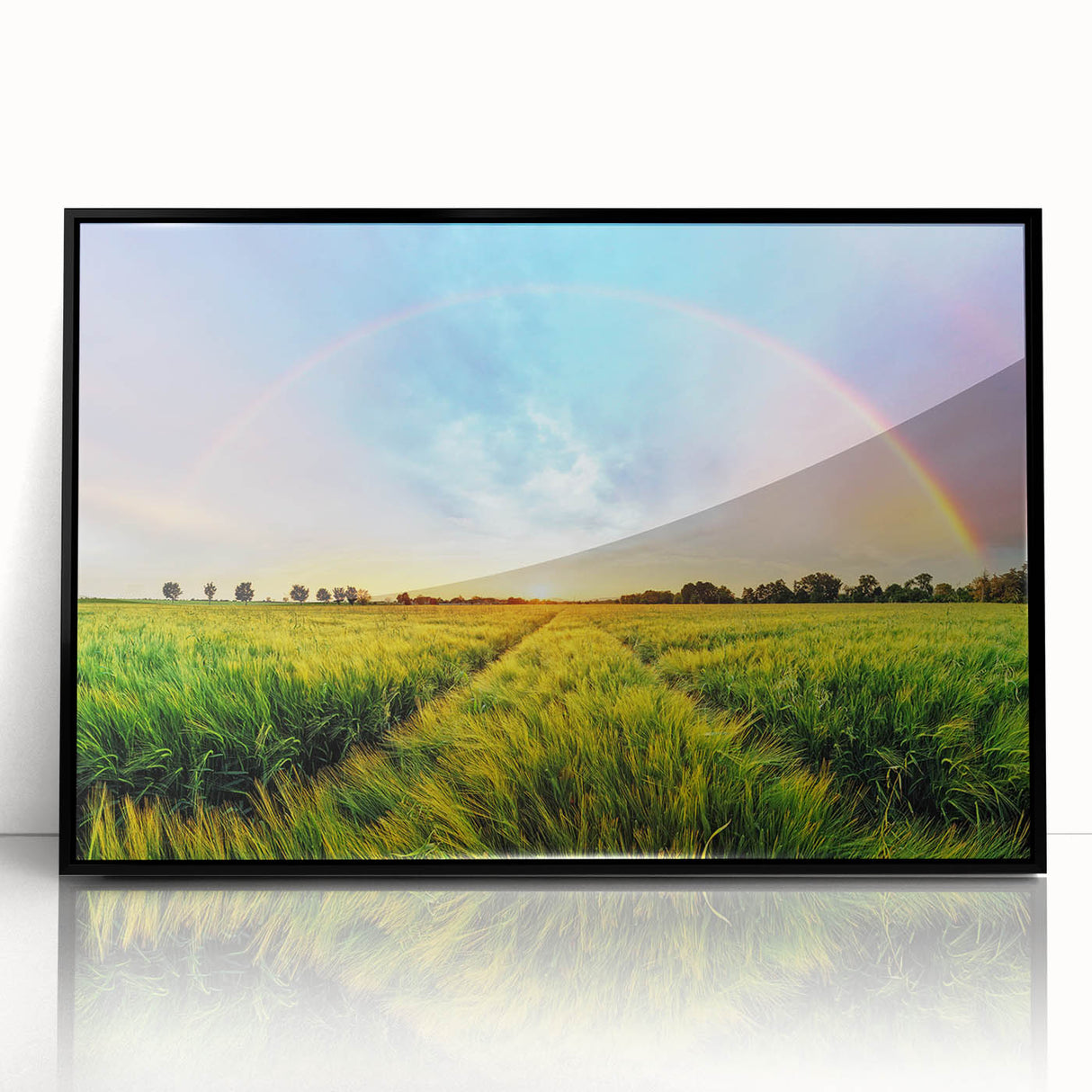 Framed wall art showcasing a vibrant landscape field design in black acrylic, perfect for modern home decor. The front view highlights its elegant frame and intricate details, ideal for enhancing any living space.