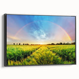 Framed canvas wall art showcasing a scenic landscape design with vibrant fields and a black frame, adding an elegant touch to home decor. Perfect for nature lovers.